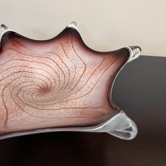 Vintage Murano Cased Glass 6 Point Starfish Bowl Plate Purple Gold Swirl 1960's - Picture 6 of 9
